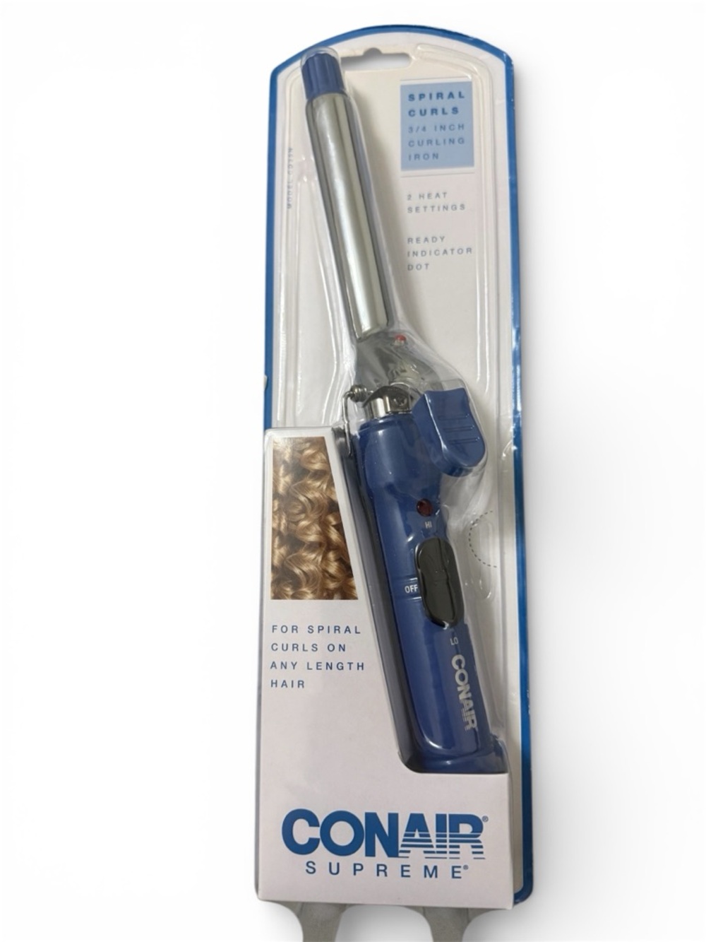 Conair Supreme Spiral Curls 3/4 in Hair Curling Iron Blue 2 Heat Settings